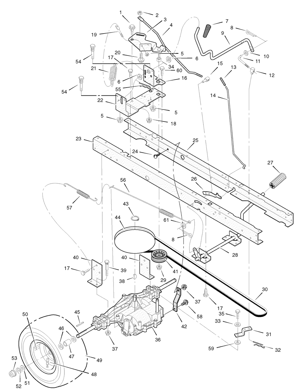 Motion Drive Diagram and Parts List for 385002X108B 2007 Briggs and Stratton Lawn Tractor